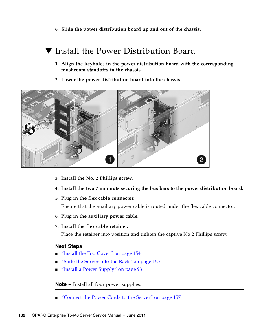 Install the power distribution board | FUJITSU T5440 User Manual | Page 154 / 212
