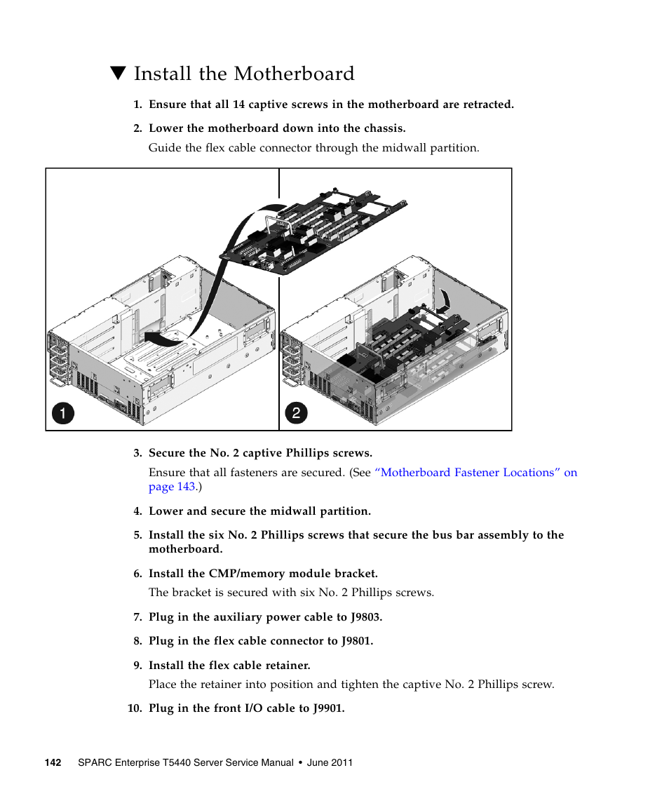 Install the motherboard | FUJITSU T5440 User Manual | Page 164 / 212