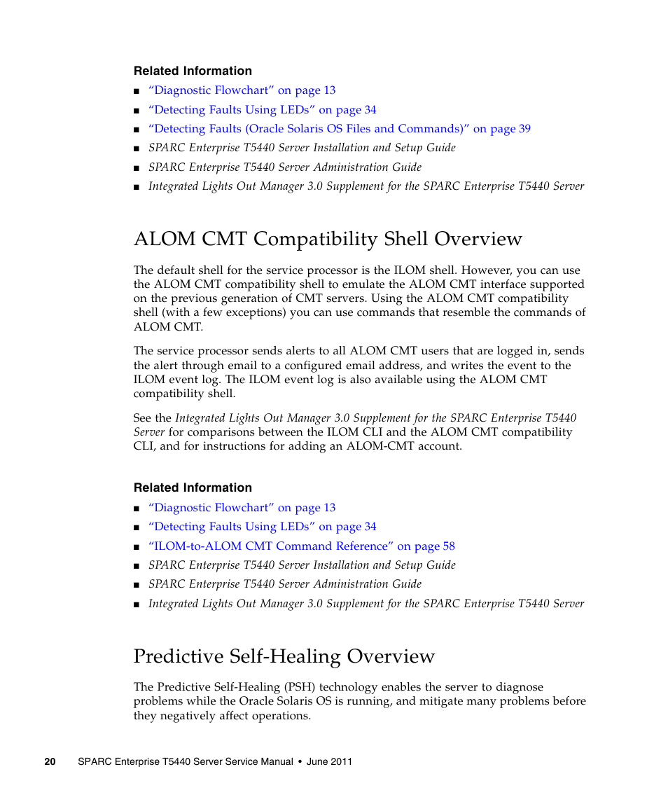 Alom cmt compatibility shell overview, Predictive self-healing overview | FUJITSU T5440 User Manual | Page 42 / 212