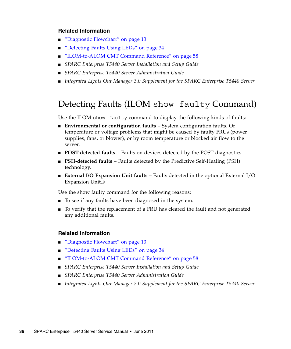 Detecting faults (ilom show faulty command) | FUJITSU T5440 User Manual | Page 58 / 212