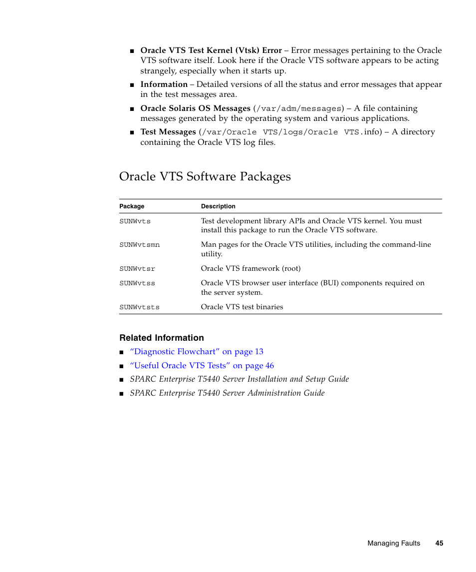Oracle vts software packages | FUJITSU T5440 User Manual | Page 67 / 212