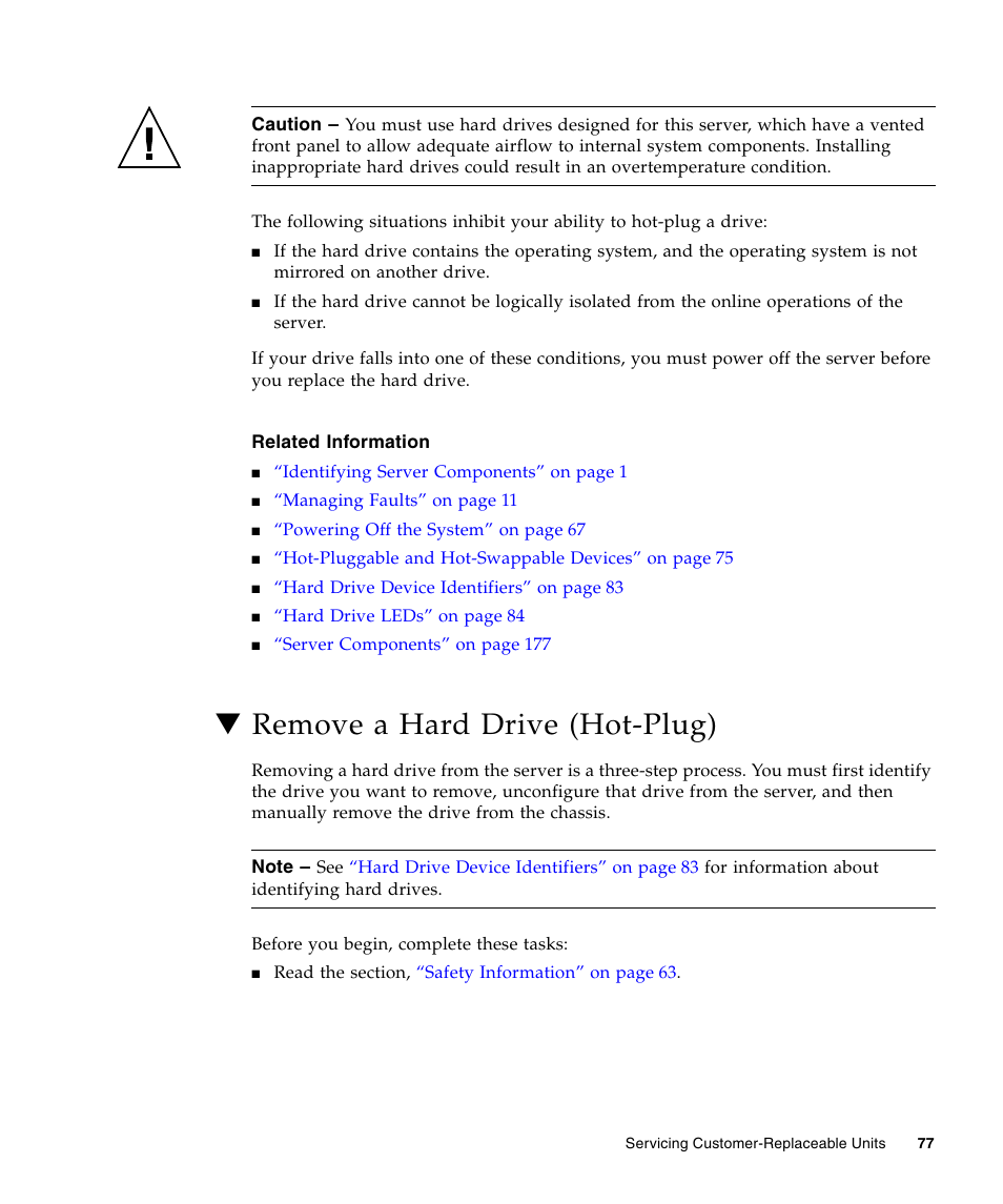 Remove a hard drive (hot-plug) | FUJITSU T5440 User Manual | Page 99 / 212