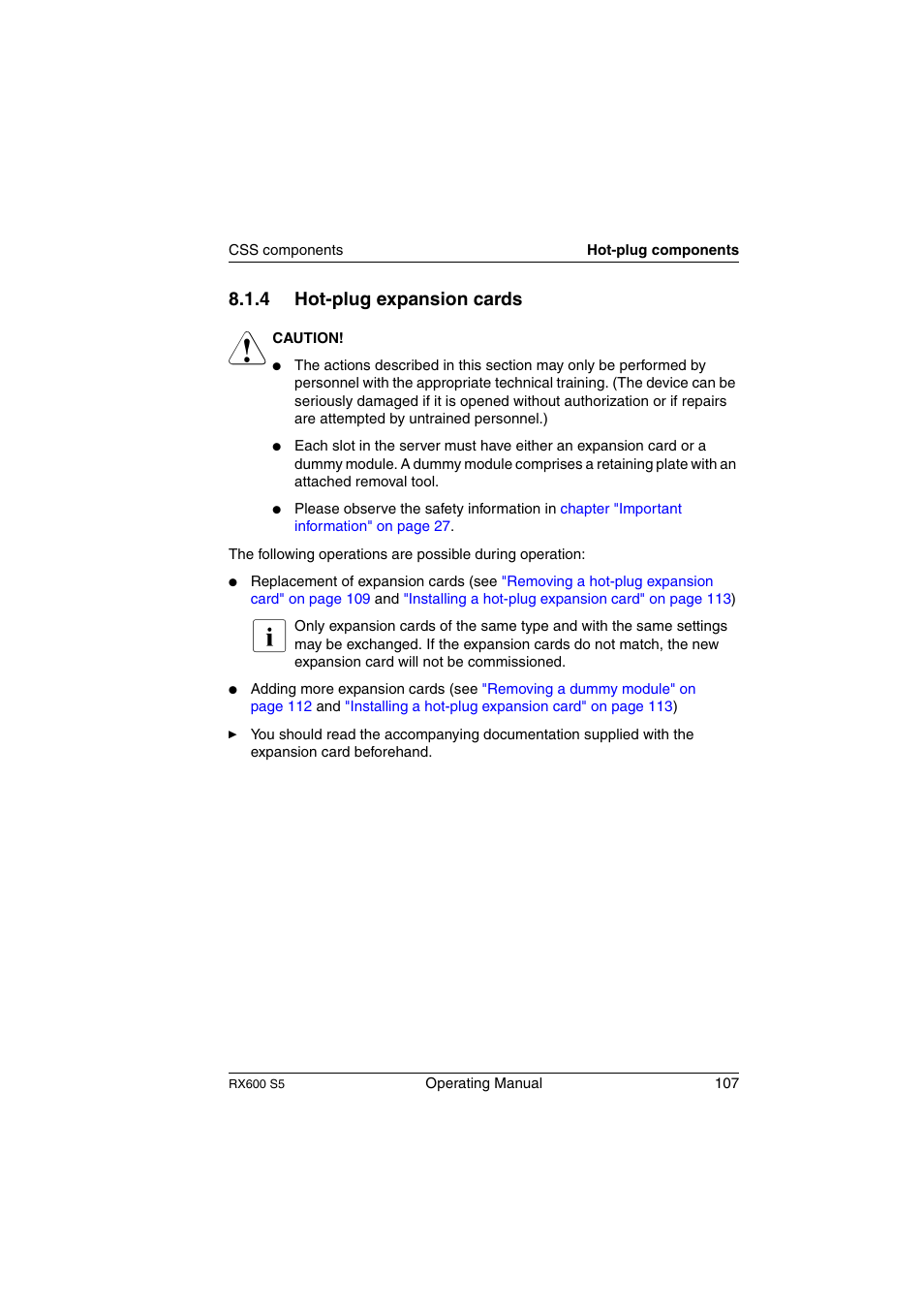 Hot-plug expansion cards, 4 hot-plug expansion cards | FUJITSU PRIMERGY RX600 S5 User Manual | Page 107 / 148