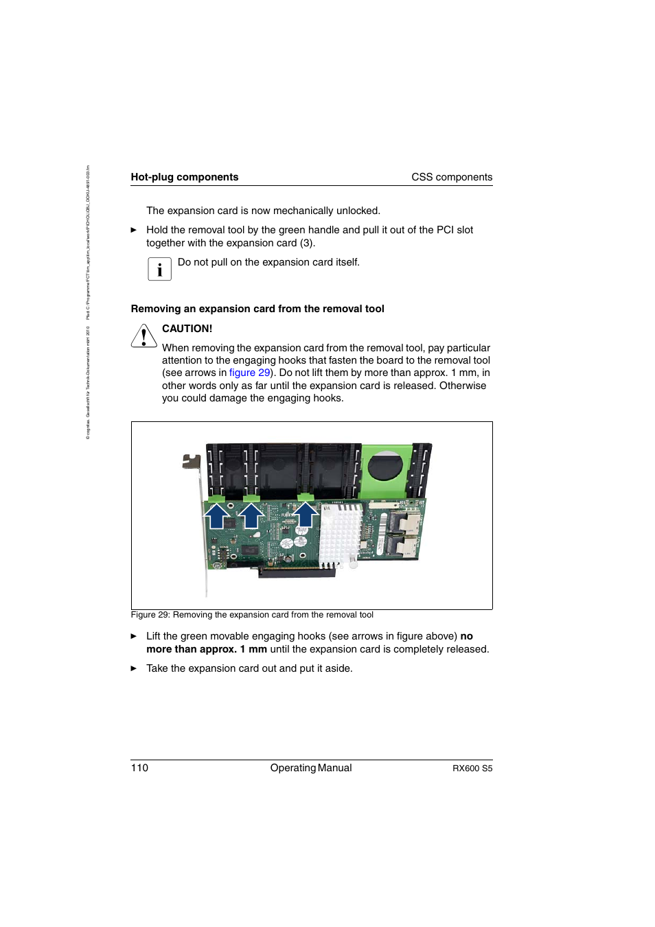 110 operating manual, Hot-plug components css components, Rx600 s5 | FUJITSU PRIMERGY RX600 S5 User Manual | Page 110 / 148