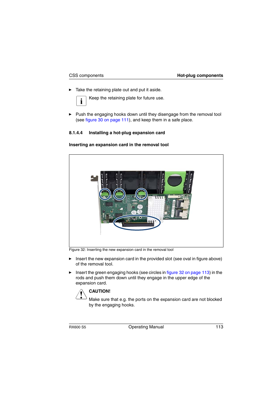 Installing a hot-plug expansion card | FUJITSU PRIMERGY RX600 S5 User Manual | Page 113 / 148