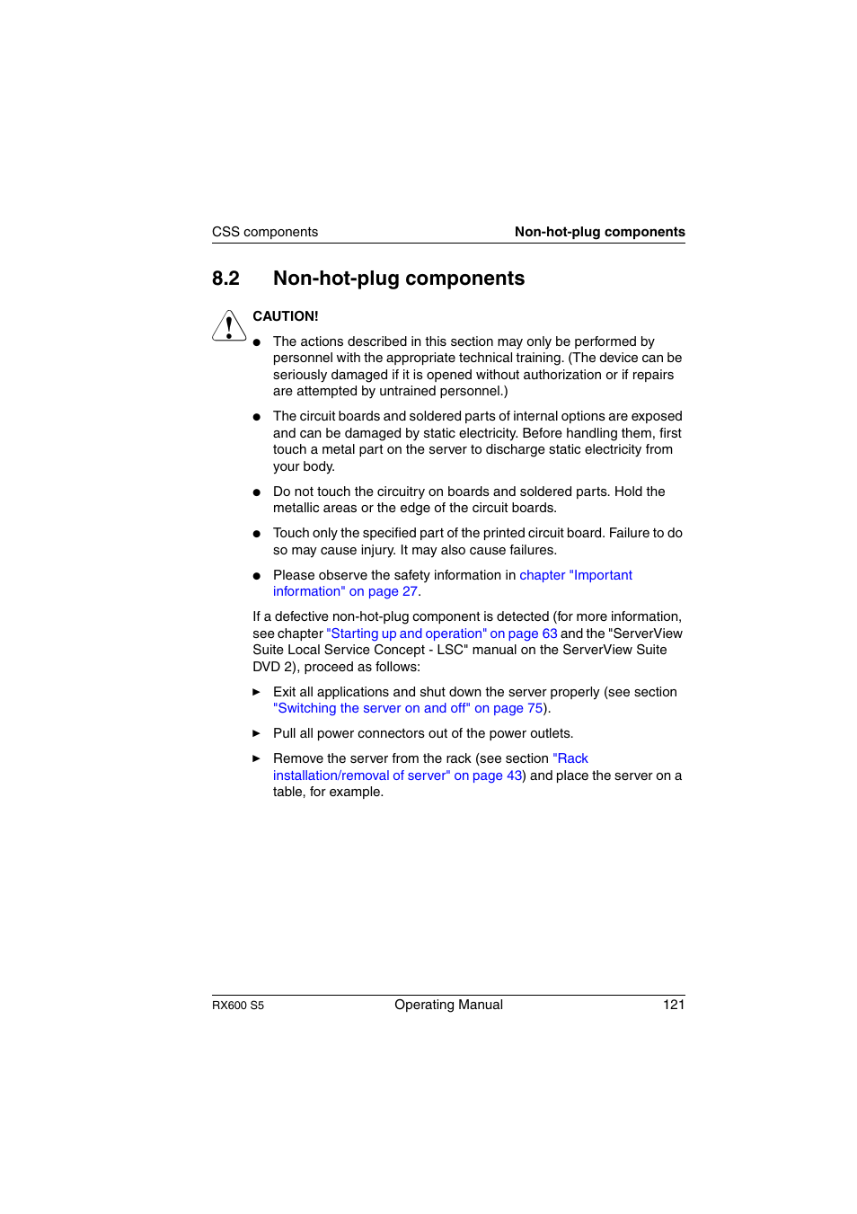 Non-hot-plug components, 2 non-hot-plug components | FUJITSU PRIMERGY RX600 S5 User Manual | Page 121 / 148