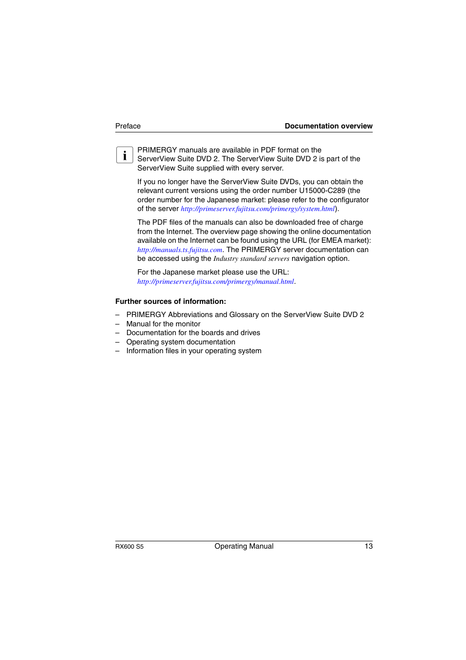 FUJITSU PRIMERGY RX600 S5 User Manual | Page 13 / 148