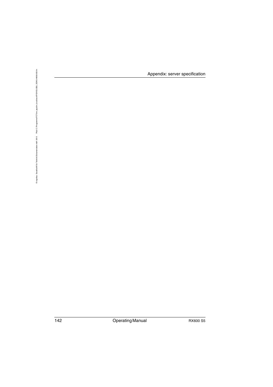 142 operating manual, Appendix: server specification, Rx600 s5 | FUJITSU PRIMERGY RX600 S5 User Manual | Page 142 / 148