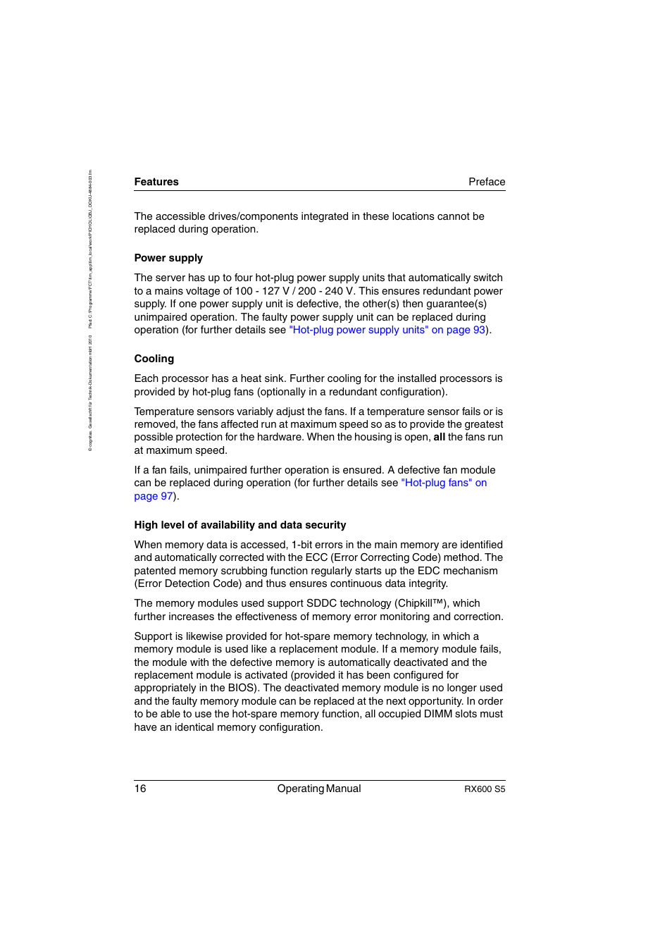 16 operating manual, Features preface, Rx600 s5 | FUJITSU PRIMERGY RX600 S5 User Manual | Page 16 / 148