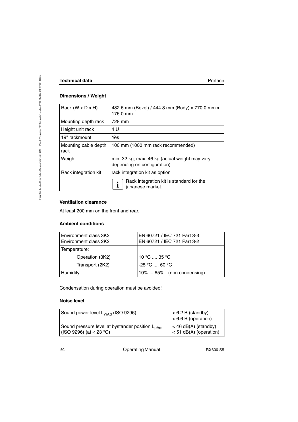 24 operating manual, Technical data preface | FUJITSU PRIMERGY RX600 S5 User Manual | Page 24 / 148