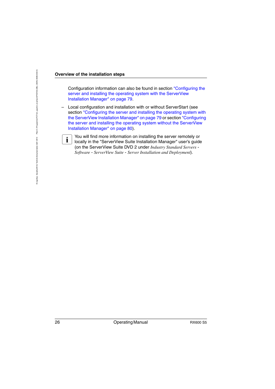 26 operating manual, Overview of the installation steps, Rx600 s5 | FUJITSU PRIMERGY RX600 S5 User Manual | Page 26 / 148