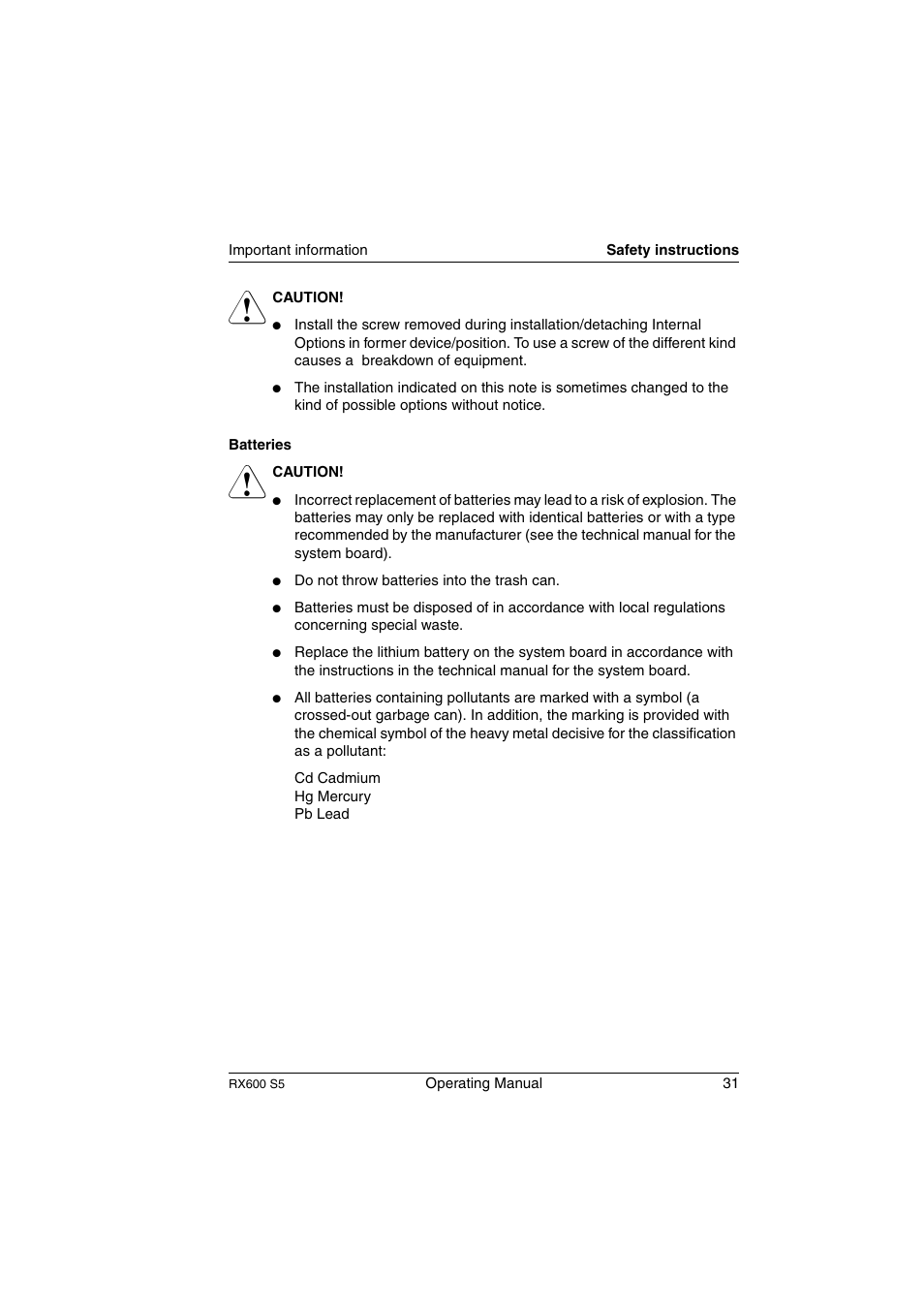 FUJITSU PRIMERGY RX600 S5 User Manual | Page 31 / 148