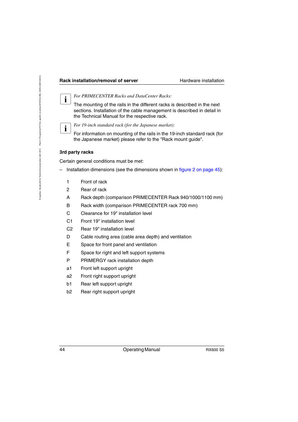 44 operating manual | FUJITSU PRIMERGY RX600 S5 User Manual | Page 44 / 148