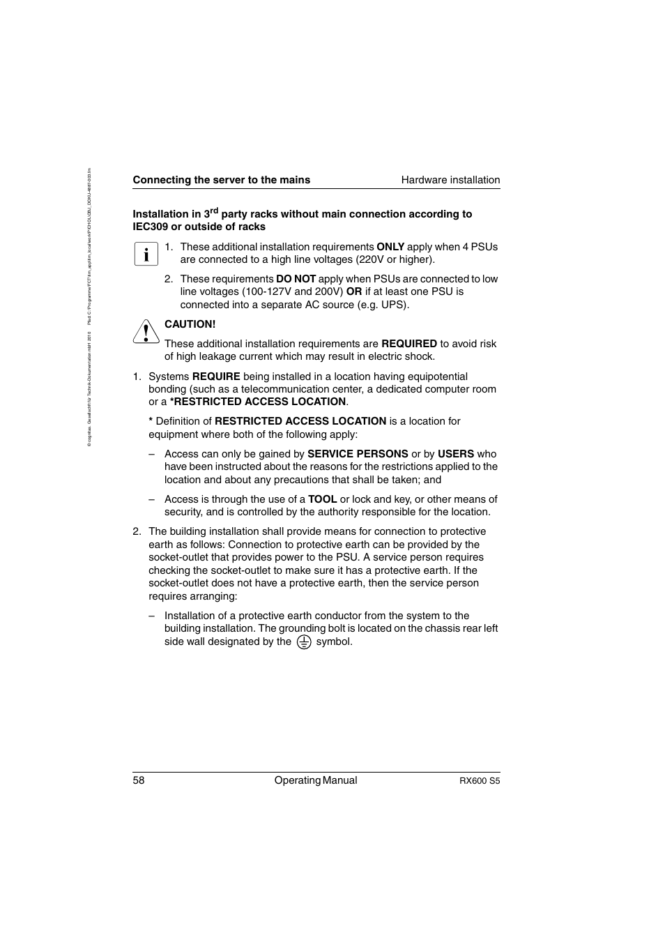 58 operating manual, Installation in 3, Rx600 s5 | FUJITSU PRIMERGY RX600 S5 User Manual | Page 58 / 148