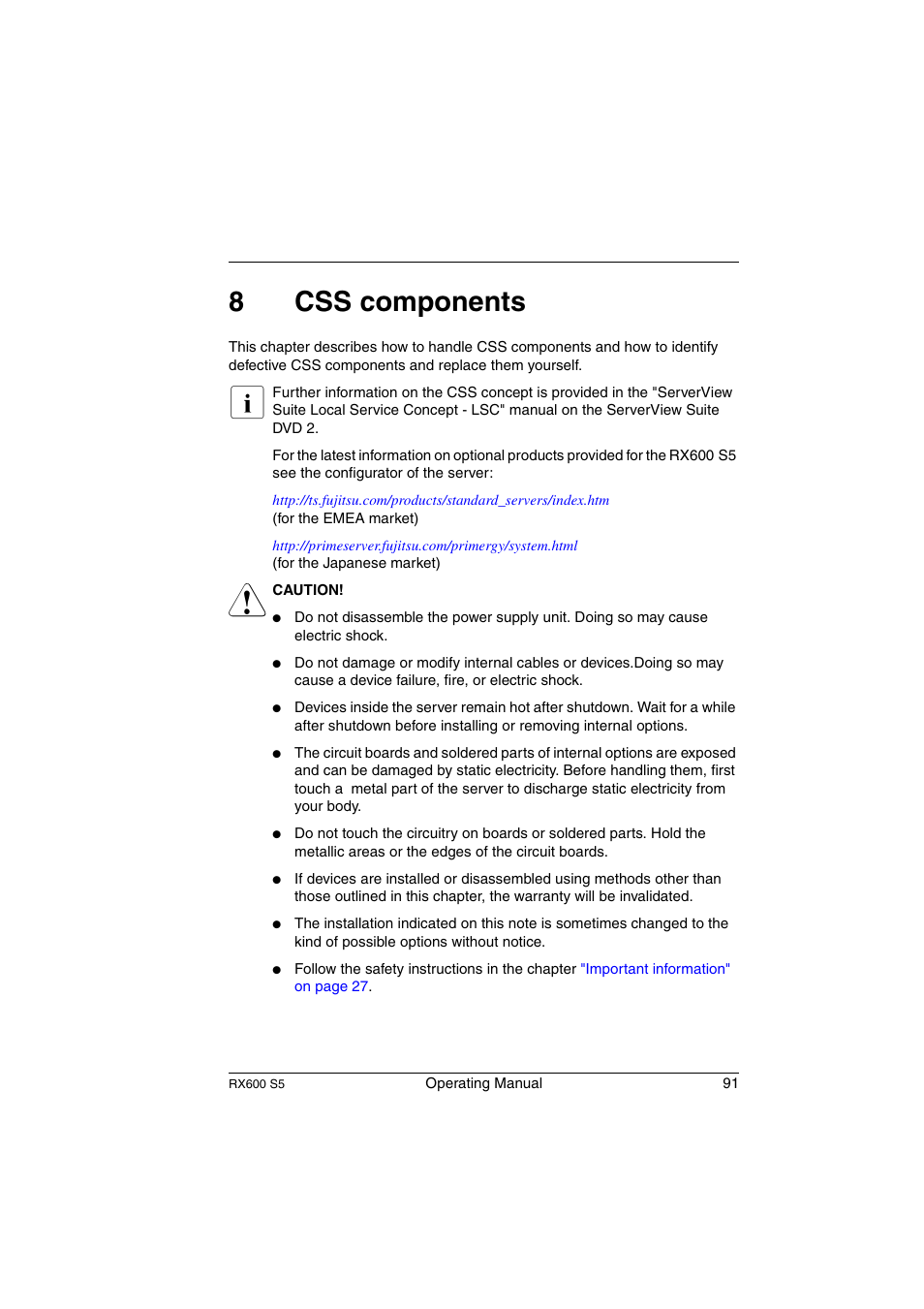 Css components, 8css components | FUJITSU PRIMERGY RX600 S5 User Manual | Page 91 / 148