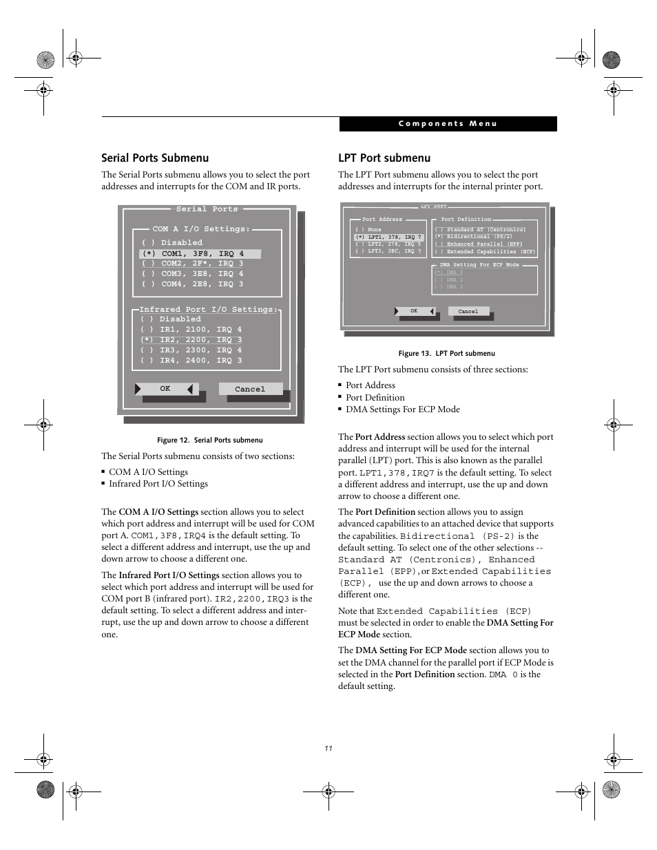 Serial ports submenu, Lpt port submenu | FUJITSU A1010 User Manual | Page 11 / 14