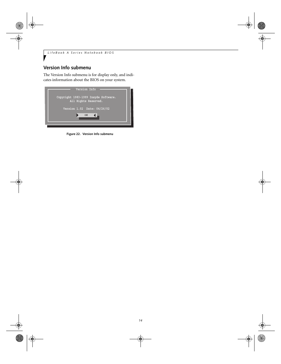 Version info submenu | FUJITSU A1010 User Manual | Page 14 / 14