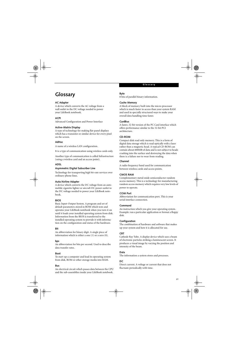 Glossary | FUJITSU B6220 User Manual | Page 89 / 128