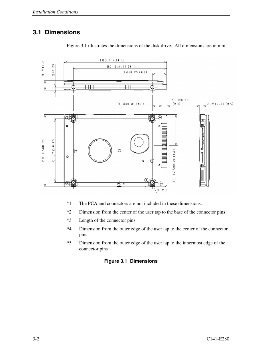 1 dimensions | FUJITSU C141-E280 User Manual | Page 2 / 12