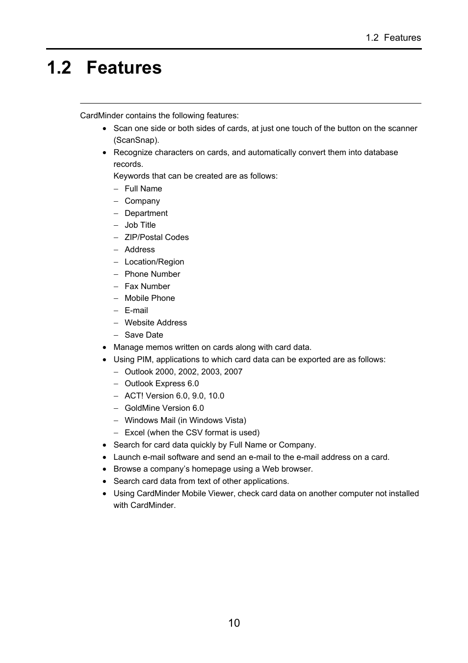 2 features, Features | FUJITSU CardMinder P2WW-2640-01ENZ0 User Manual | Page 10 / 40