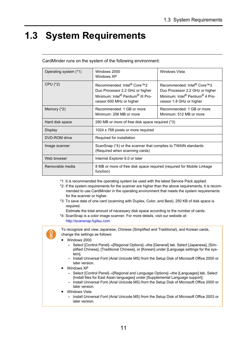 3 system requirements, System requirements | FUJITSU CardMinder P2WW-2640-01ENZ0 User Manual | Page 11 / 40