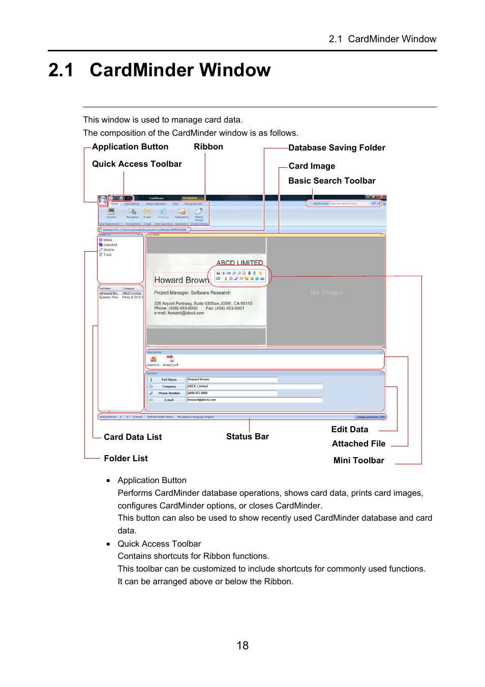 1 cardminder window, Cardminder window | FUJITSU CardMinder P2WW-2640-01ENZ0 User Manual | Page 18 / 40