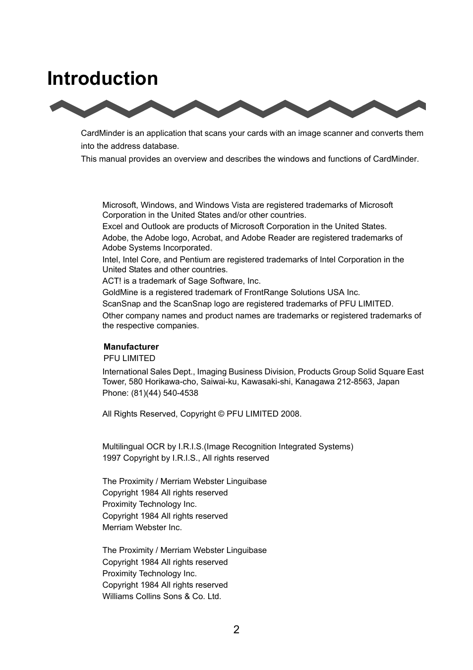 Introduction | FUJITSU CardMinder P2WW-2640-01ENZ0 User Manual | Page 2 / 40