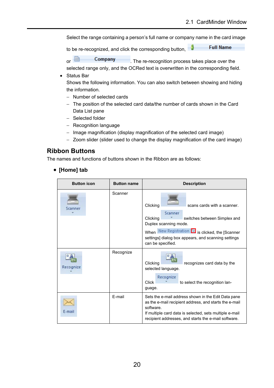 Ribbon buttons | FUJITSU CardMinder P2WW-2640-01ENZ0 User Manual | Page 20 / 40