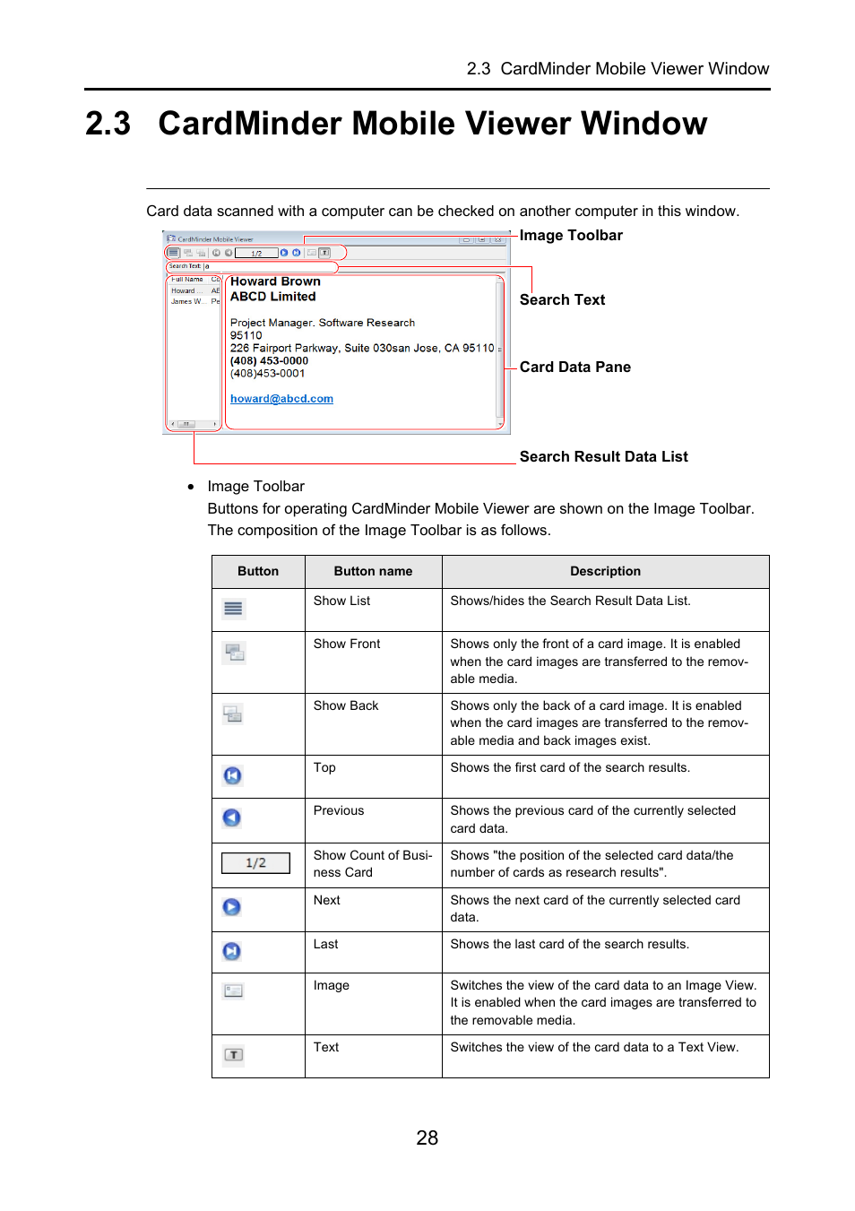 3 cardminder mobile viewer window, Cardminder mobile viewer window | FUJITSU CardMinder P2WW-2640-01ENZ0 User Manual | Page 28 / 40