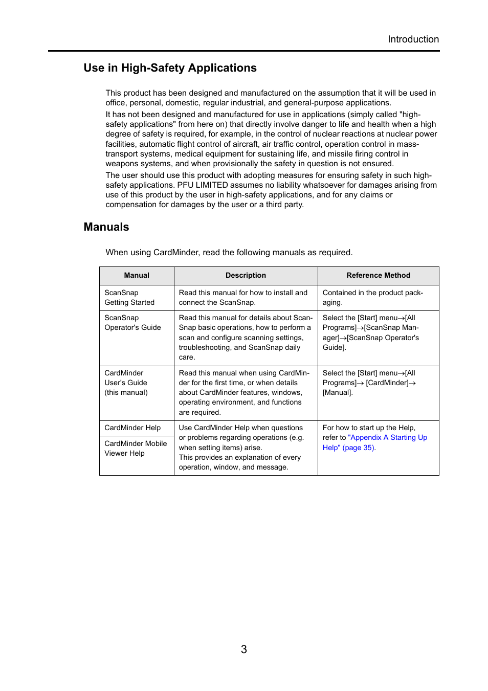 3use in high-safety applications, Manuals, Introduction | FUJITSU CardMinder P2WW-2640-01ENZ0 User Manual | Page 3 / 40