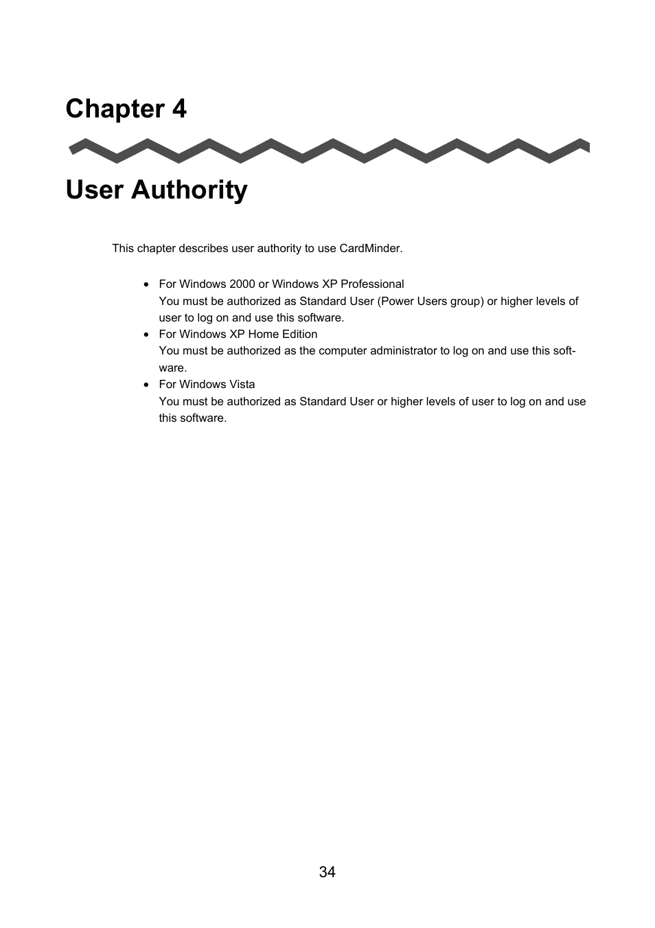 Chapter 4 user authority, Chapter 4, User authority | FUJITSU CardMinder P2WW-2640-01ENZ0 User Manual | Page 34 / 40