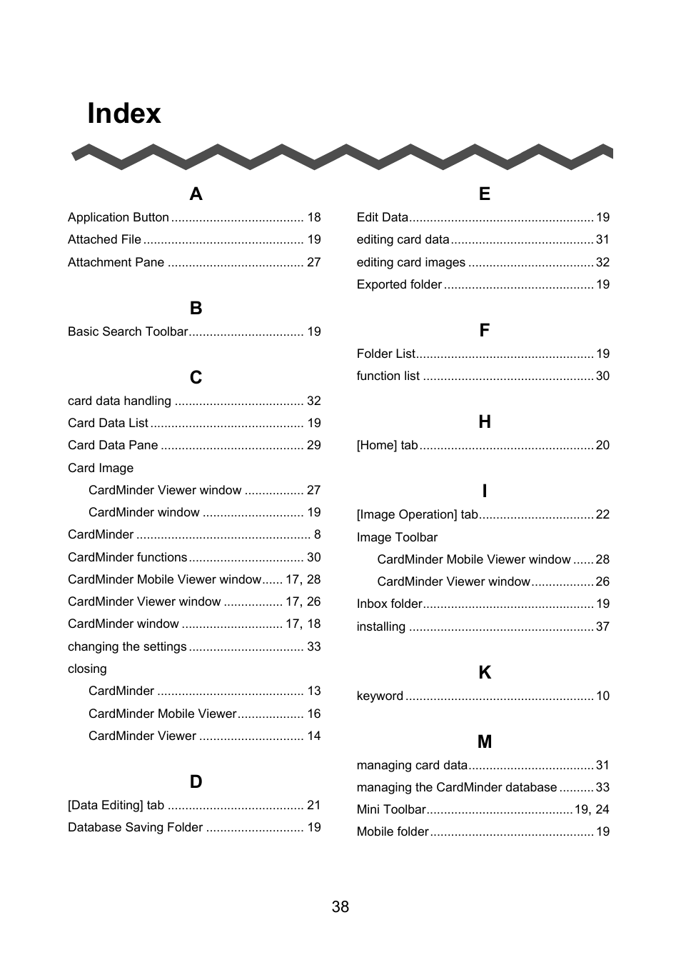 Index | FUJITSU CardMinder P2WW-2640-01ENZ0 User Manual | Page 38 / 40