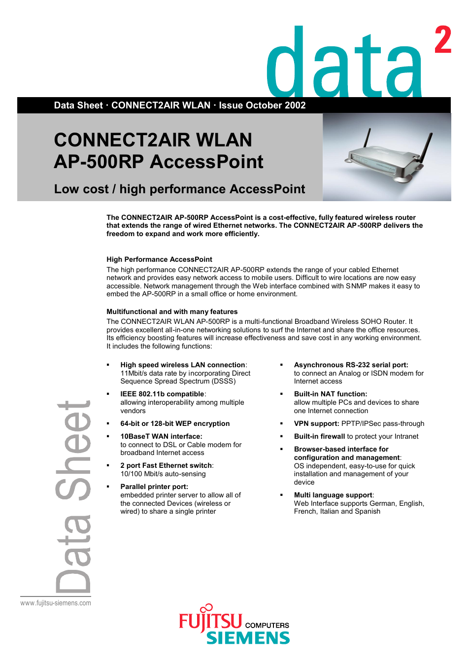 FUJITSU CONNECT2AIR AP-500RP User Manual | 2 pages