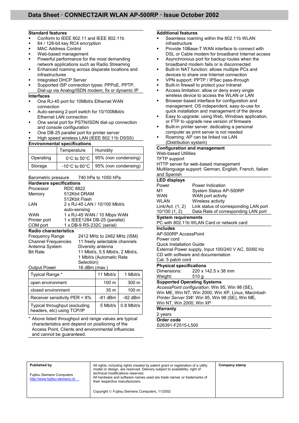 FUJITSU CONNECT2AIR AP-500RP User Manual | Page 2 / 2