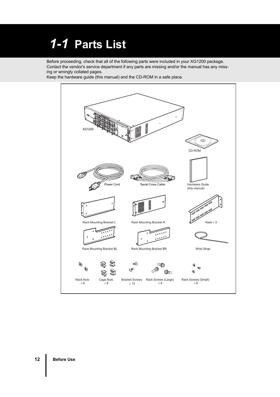 Parts list | FUJITSU XG1200 User Manual | Page 13 / 40