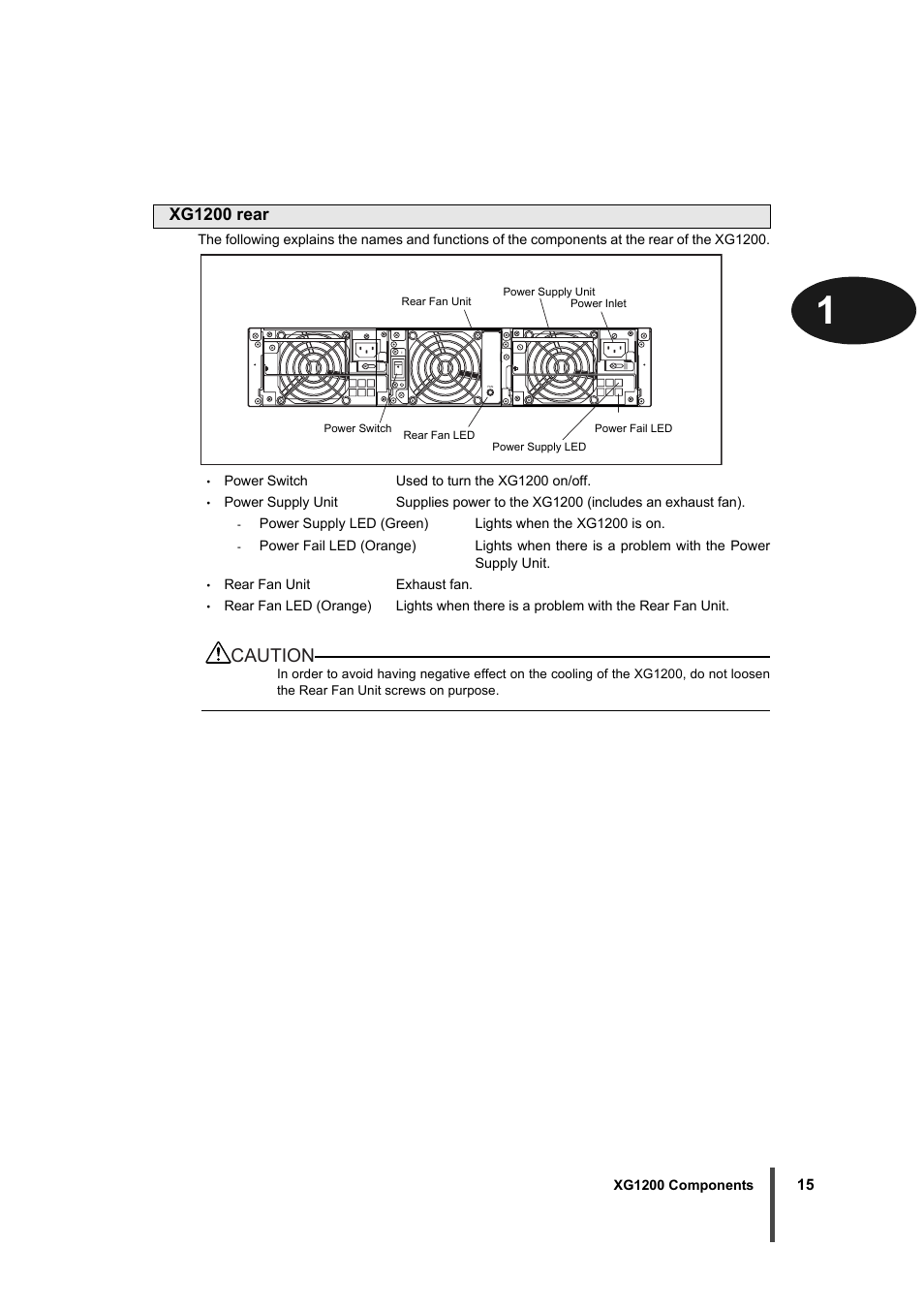 Caution, Xg1200 rear | FUJITSU XG1200 User Manual | Page 16 / 40