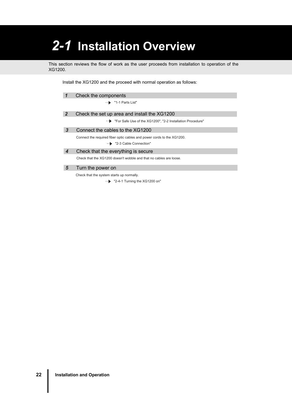 Installation overview | FUJITSU XG1200 User Manual | Page 23 / 40
