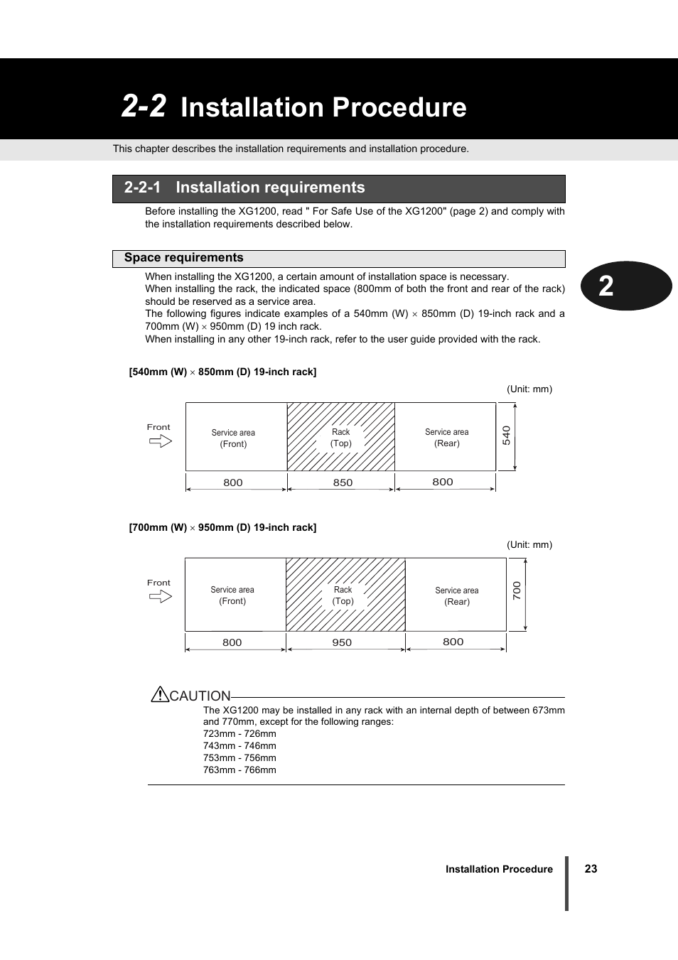Installation procedure, 2-1 installation requirements, Caution | FUJITSU XG1200 User Manual | Page 24 / 40