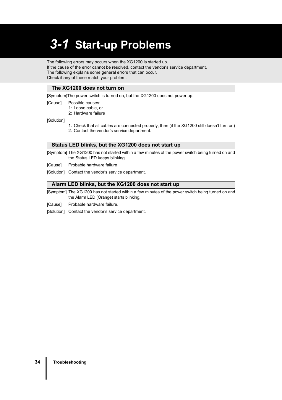 Start-up problems | FUJITSU XG1200 User Manual | Page 35 / 40