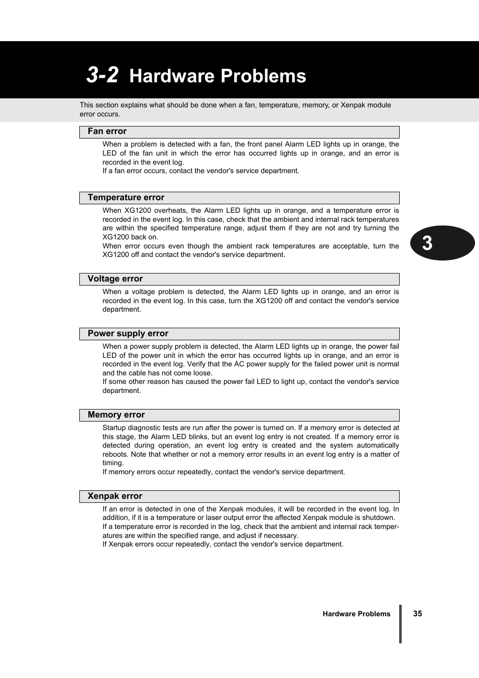Hardware problems | FUJITSU XG1200 User Manual | Page 36 / 40