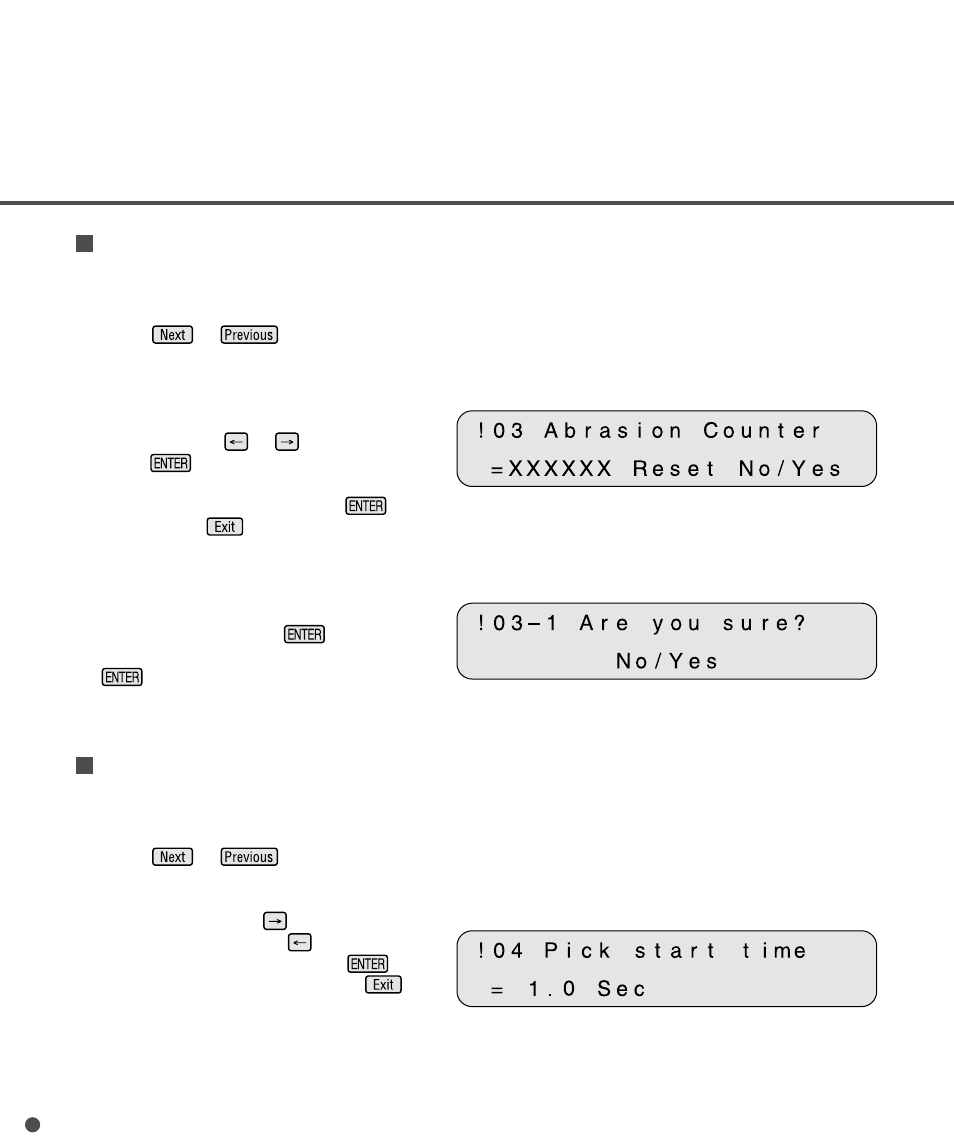 Reset of abrasion counter, Setting pick start time | FUJITSU M3097DE User Manual | Page 55 / 70