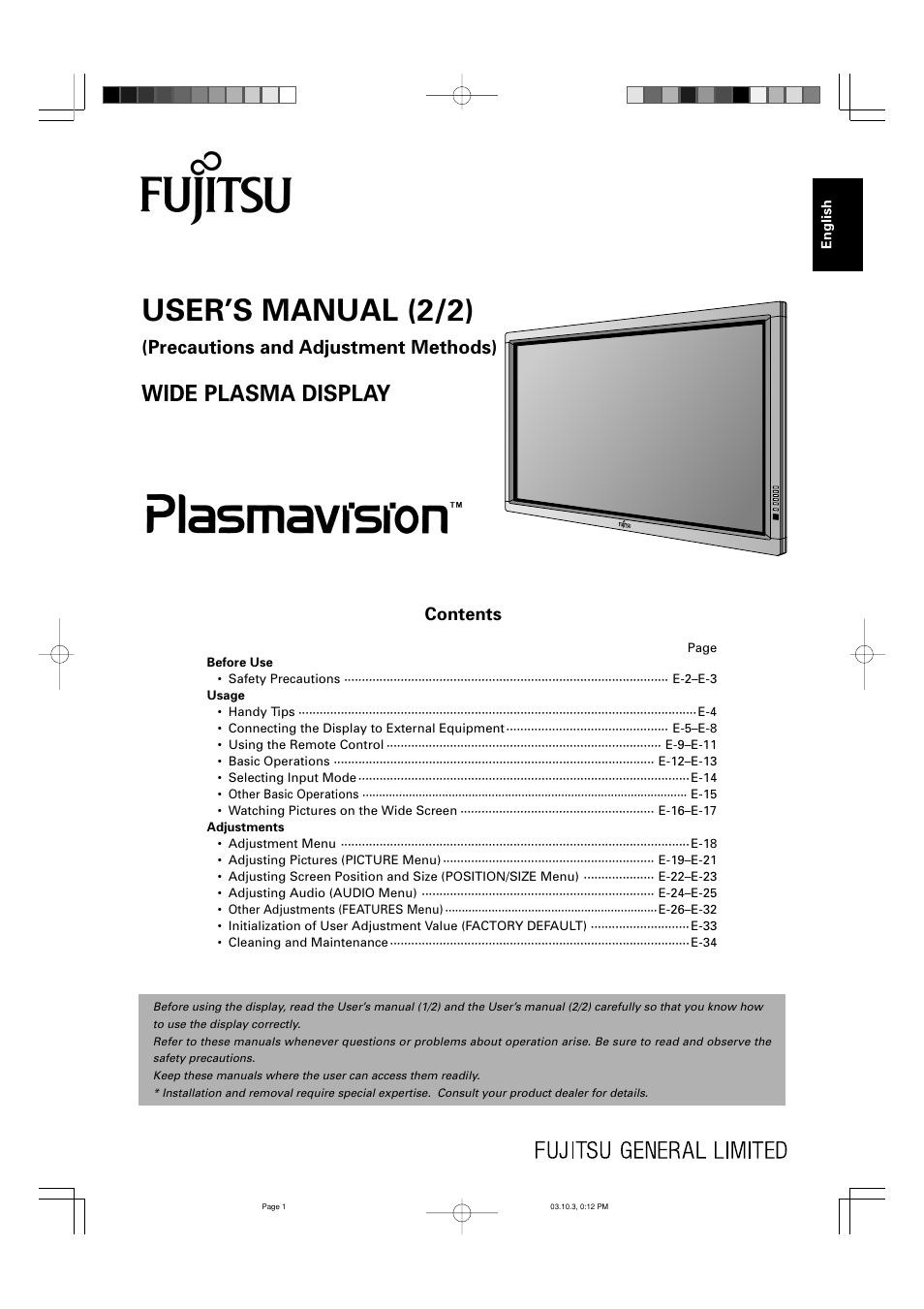 FUJITSU P42VHA30W User Manual | Page 10 / 43
