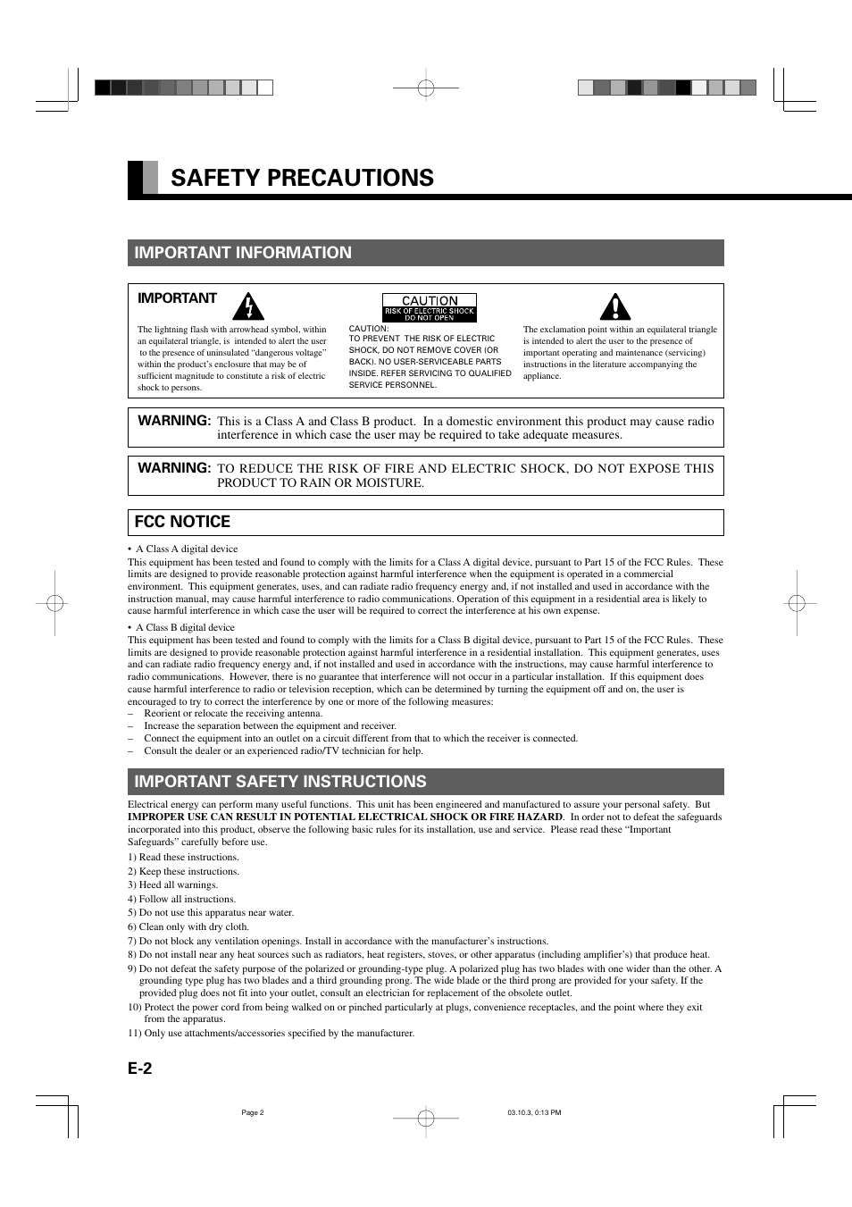 Safety precautions, Important information, Fcc notice | Important safety instructions | FUJITSU P42VHA30W User Manual | Page 11 / 43