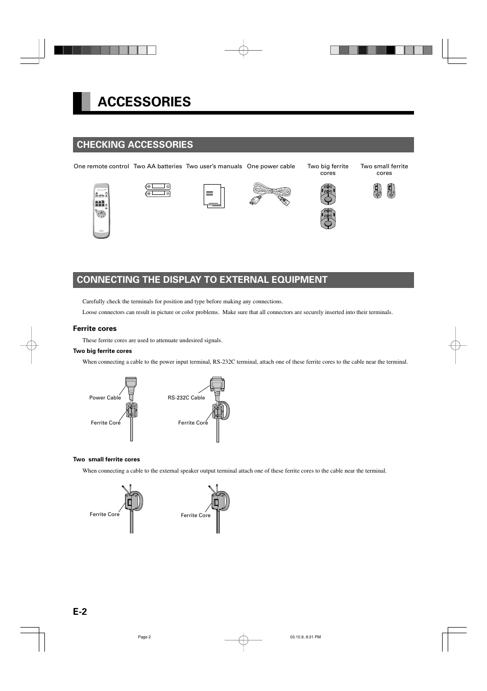 Accessories | FUJITSU P42VHA30W User Manual | Page 2 / 43