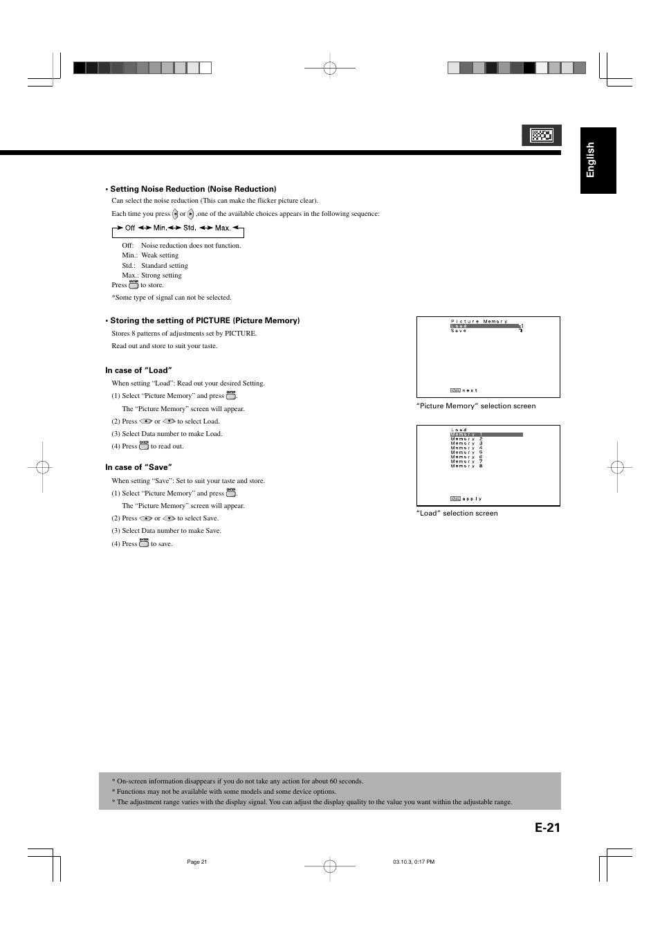 E-21, English | FUJITSU P42VHA30W User Manual | Page 30 / 43