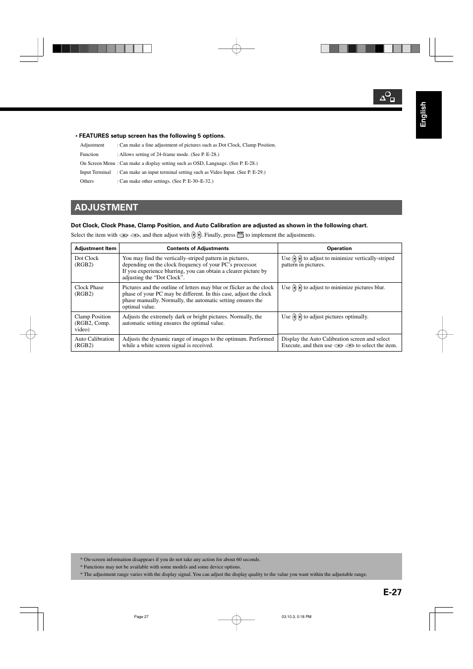 E-27, Adjustment | FUJITSU P42VHA30W User Manual | Page 36 / 43