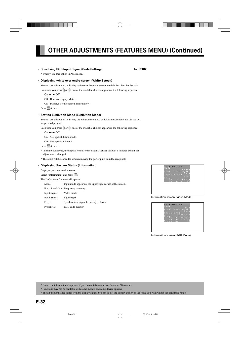 Other adjustments (features menu) (continued), E-32 | FUJITSU P42VHA30W User Manual | Page 41 / 43