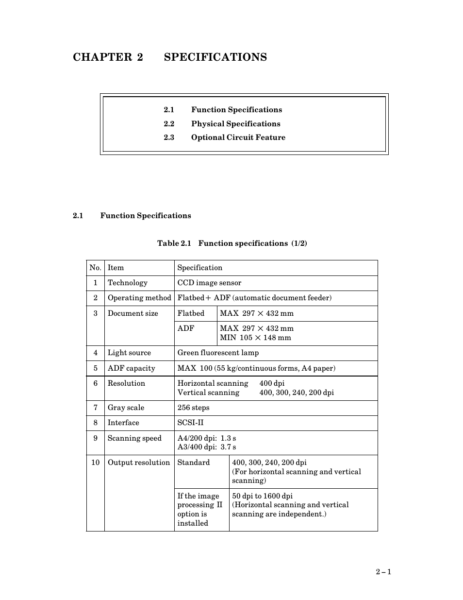 Chapter 2 specifications, 1 function specifications, Chapter 2 | Specifications, Function specifications, Function specifications $ 1 | FUJITSU M3097G User Manual | Page 16 / 163