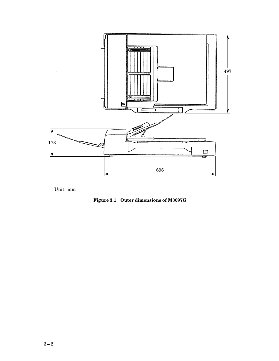 Outer dimensions of m3097g $ 2 | FUJITSU M3097G User Manual | Page 23 / 163