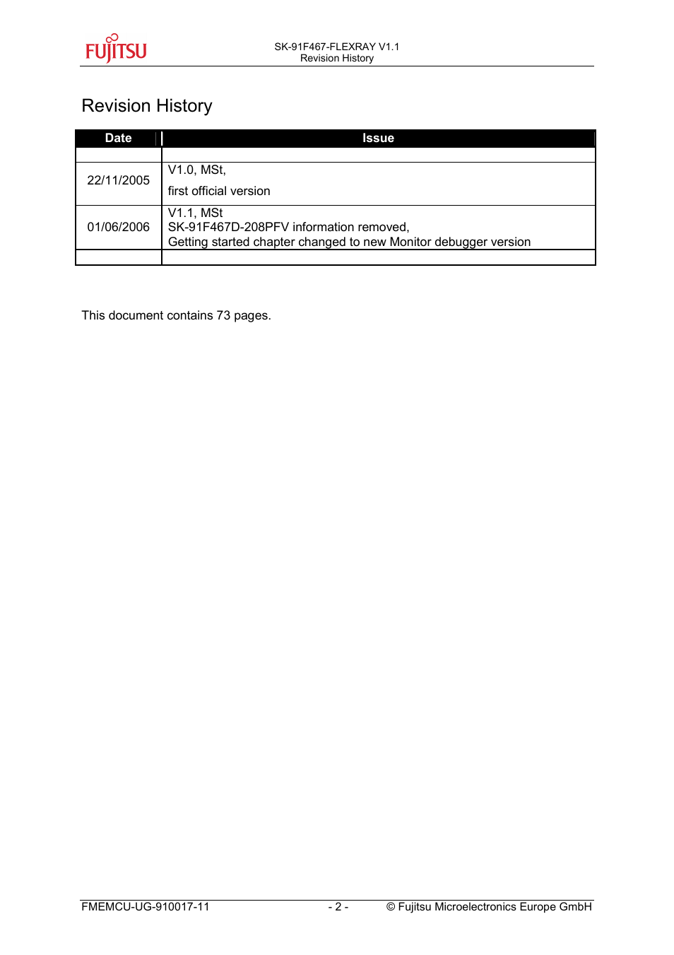 Revision history | FUJITSU MB91460 SERIES User Manual | Page 2 / 73